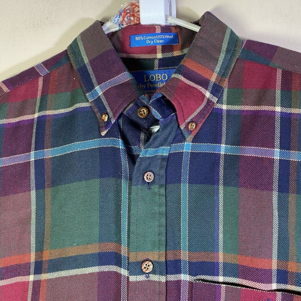 Pendleton Shirt Mens Large Lobo Wool Blend Plaid Flannel Lumberjack Made USA